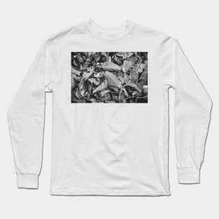 Snowflakes and Autumn Leaves Black and White Long Sleeve T-Shirt